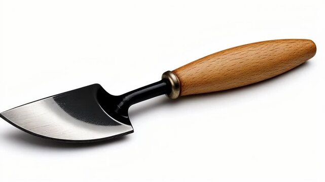 Garden trowel with a wooden handle and curved metal blade ideal for planting and cultivating soil