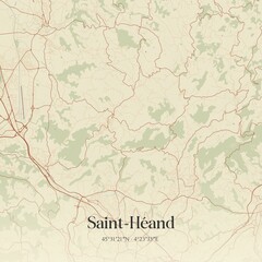 Fototapeta premium Retro map of Saint-H�and, Auvergne-Rh�ne-Alpes, France. Vintage street map.