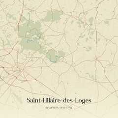 Retro map of Saint-Hilaire-des-Loges, Pays de la Loire, France. Vintage street map.