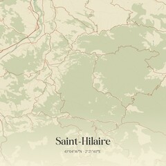 Fototapeta premium Retro map of Saint-Hilaire, Occitanie, France. Vintage street map.