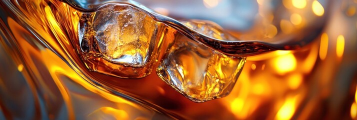 Amber Liquid Abstract: Ice Cubes in Rich Golden Beverage