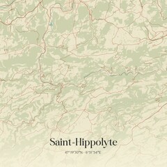 Fototapeta premium Retro map of Saint-Hippolyte, Bourgogne-Franche-Comt�, France. Vintage street map.