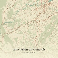 Retro map of Saint-Julien-en-Genevois, Auvergne-Rh�ne-Alpes, France. Vintage street map.