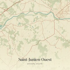 Retro map of Saint-Junien-Ouest, Nouvelle-Aquitaine, France. Vintage street map.