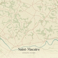 Retro map of Saint-Macaire, Nouvelle-Aquitaine, France. Vintage street map.