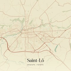 Obraz premium Retro map of Saint-L�, Normandie, France. Vintage street map.