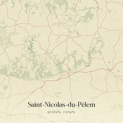Retro map of Saint-Nicolas-du-P�lem, Bretagne, France. Vintage street map.
