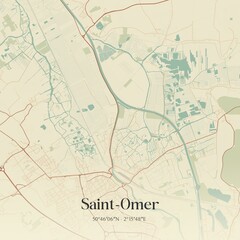 Retro map of Saint-Omer, Hauts-de-France, France. Vintage street map.