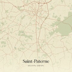 Fototapeta premium Retro map of Saint-Paterne, Pays de la Loire, France. Vintage street map.