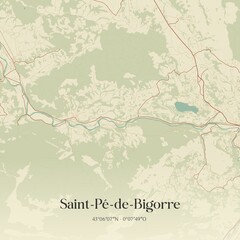 Retro map of Saint-P�-de-Bigorre, Occitanie, France. Vintage street map.
