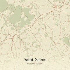 Obraz premium Retro map of Saint-Sa�ns, Normandie, France. Vintage street map.