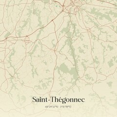 Fototapeta premium Retro map of Saint-Th�gonnec, Bretagne, France. Vintage street map.