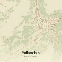 Retro map of Sallanches, Auvergne-Rh�ne-Alpes, France. Vintage street map.