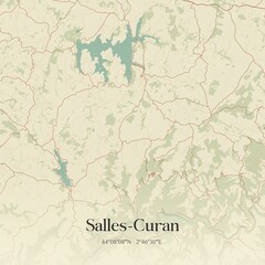 Retro map of Salles-Curan, Occitanie, France. Vintage street map.