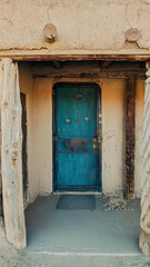 Turquoise Doorway in a Rustic Village