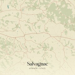 Retro map of Salvagnac, Occitanie, France. Vintage street map.