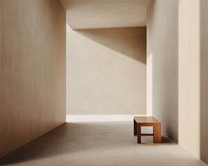 Fototapeta premium Minimalist Hallway with Warm Lighting and a Wooden Bench