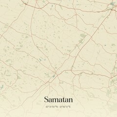 Fototapeta premium Retro map of Samatan, Occitanie, France. Vintage street map.