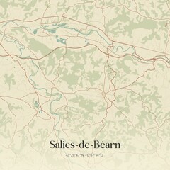 Obraz premium Retro map of Salies-de-B�arn, Nouvelle-Aquitaine, France. Vintage street map.
