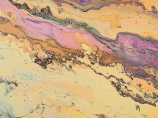 Naklejka premium Abstract Swirls of Gold Purple and Orange with Glittering Textures create a calming effect