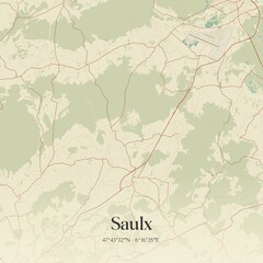 Retro map of Saulx, Bourgogne-Franche-Comt�, France. Vintage street map.