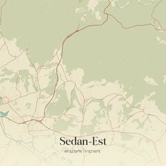 Retro map of Sedan-Est, Grand Est, France. Vintage street map.