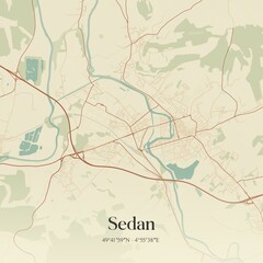 Retro map of Sedan, Grand Est, France. Vintage street map.