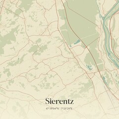 Retro map of Sierentz, Grand Est, France. Vintage street map.