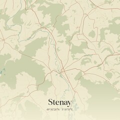 Retro map of Stenay, Grand Est, France. Vintage street map.
