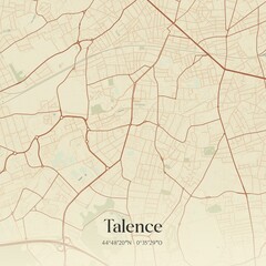 Retro map of Talence, Nouvelle-Aquitaine, France. Vintage street map.