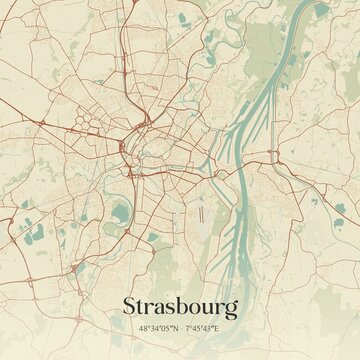 Fototapeta Retro map of Strasbourg, Grand Est, France. Vintage street map.
