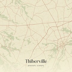 Retro map of Thiberville, Normandie, France. Vintage street map.