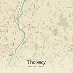 Retro map of Thoissey, Auvergne-Rh�ne-Alpes, France. Vintage street map.