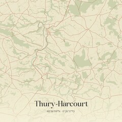 Retro map of Thury-Harcourt, Normandie, France. Vintage street map.