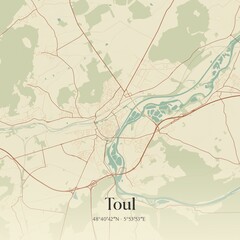 Retro map of Toul, Grand Est, France. Vintage street map.