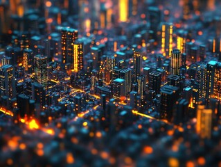 digital metropolis visualization with interconnected nodes, smart home networks glowing at night, data streams flowing through city grid