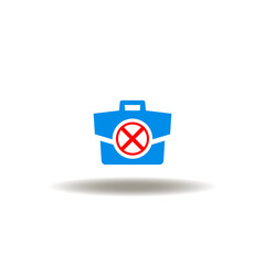 Vector illustration of briefcase with cross or close sign. Icon of COB Close of Business. Symbol of closure business.