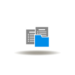 Vector illustration of directory or folder with document, list. Symbol of paperwork office data. Icon of documentation.