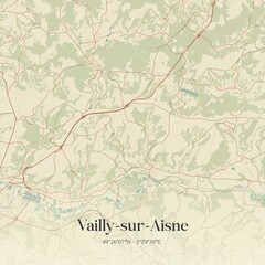 Obraz premium Retro map of Vailly-sur-Aisne, Hauts-de-France, France. Vintage street map.