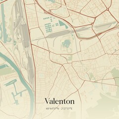 Obraz premium Retro map of Valenton, �le-de-France, France. Vintage street map.