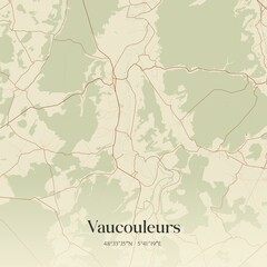 Retro map of Vaucouleurs, Grand Est, France. Vintage street map.