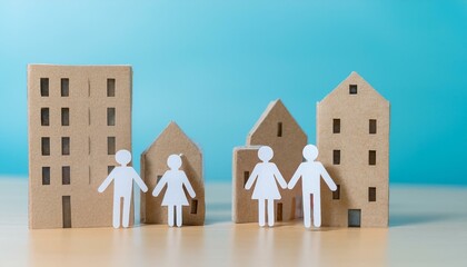 복지시설을 나타내는 건물들과 그 주변의 아이템들이 포함된 종이인형