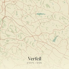 Retro map of Verfeil, Occitanie, France. Vintage street map.