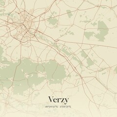 Retro map of Verzy, Grand Est, France. Vintage street map.