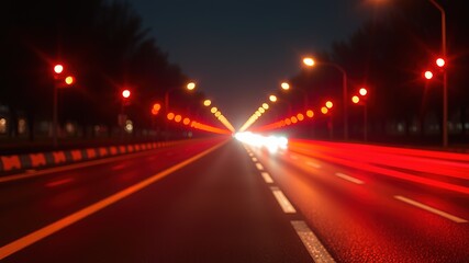 Naklejka premium Red Road Lights - Nighttime Glow