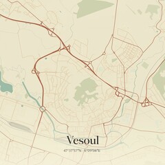 Retro map of Vesoul, Bourgogne-Franche-Comt�, France. Vintage street map.