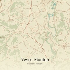 Obraz premium Retro map of Veyre-Monton, Auvergne-Rh�ne-Alpes, France. Vintage street map.