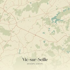 Retro map of Vic-sur-Seille, Grand Est, France. Vintage street map.
