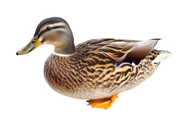 Fototapeta premium Duck Sits Calmly on Black Background, Showing Off Colorful Feathers. Bird Photography.