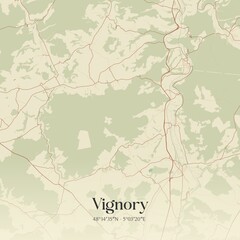 Retro map of Vignory, Grand Est, France. Vintage street map.